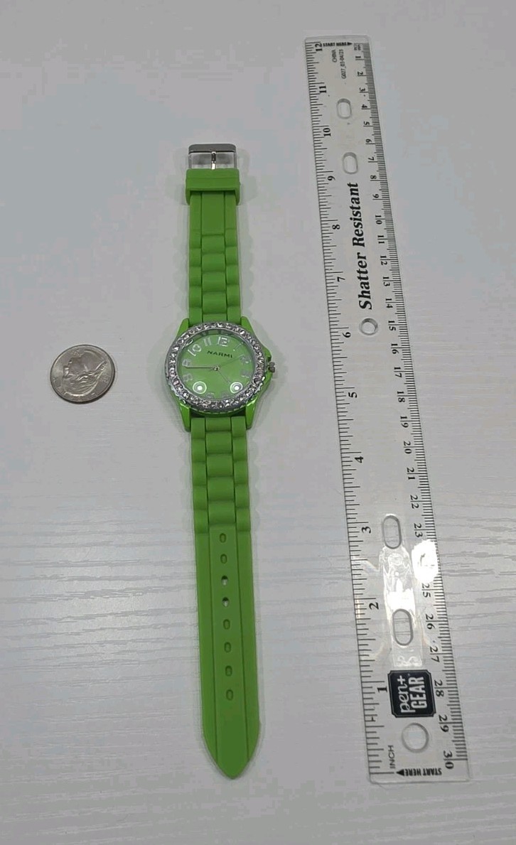 Narmi 5573 Analog Women’s Watch W/ Jeweled Bezel Green Buckle Band New Battery