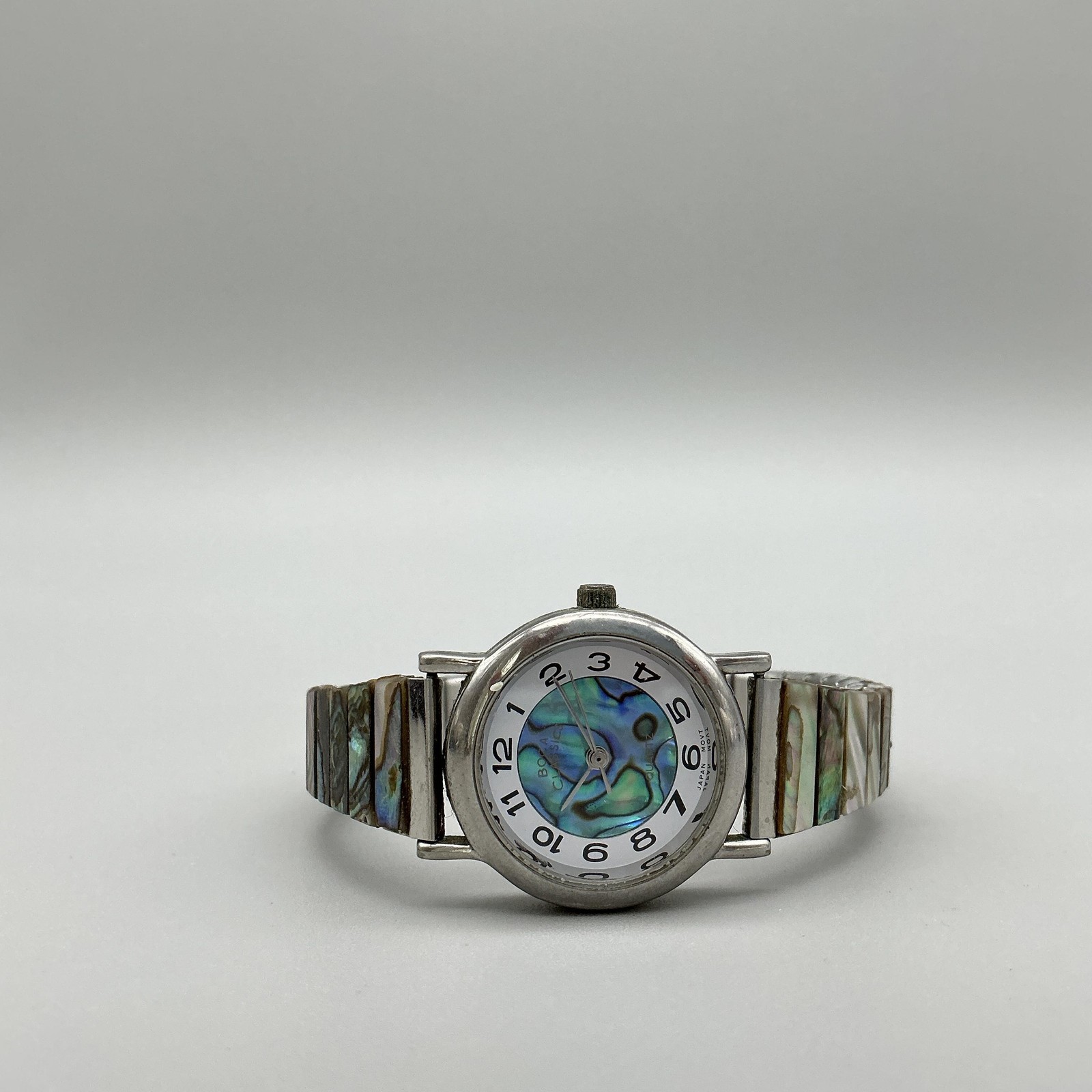 Vintage Boca Classics Womens Watch 26mm Silver Tone Abalone Stretch New Battery
