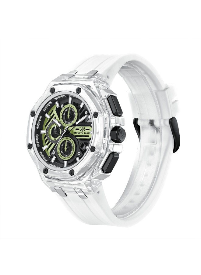 Kenneth Scott Men’s Chronograph Watch | Green Dial, 46mm, 30 m (3 ATM)