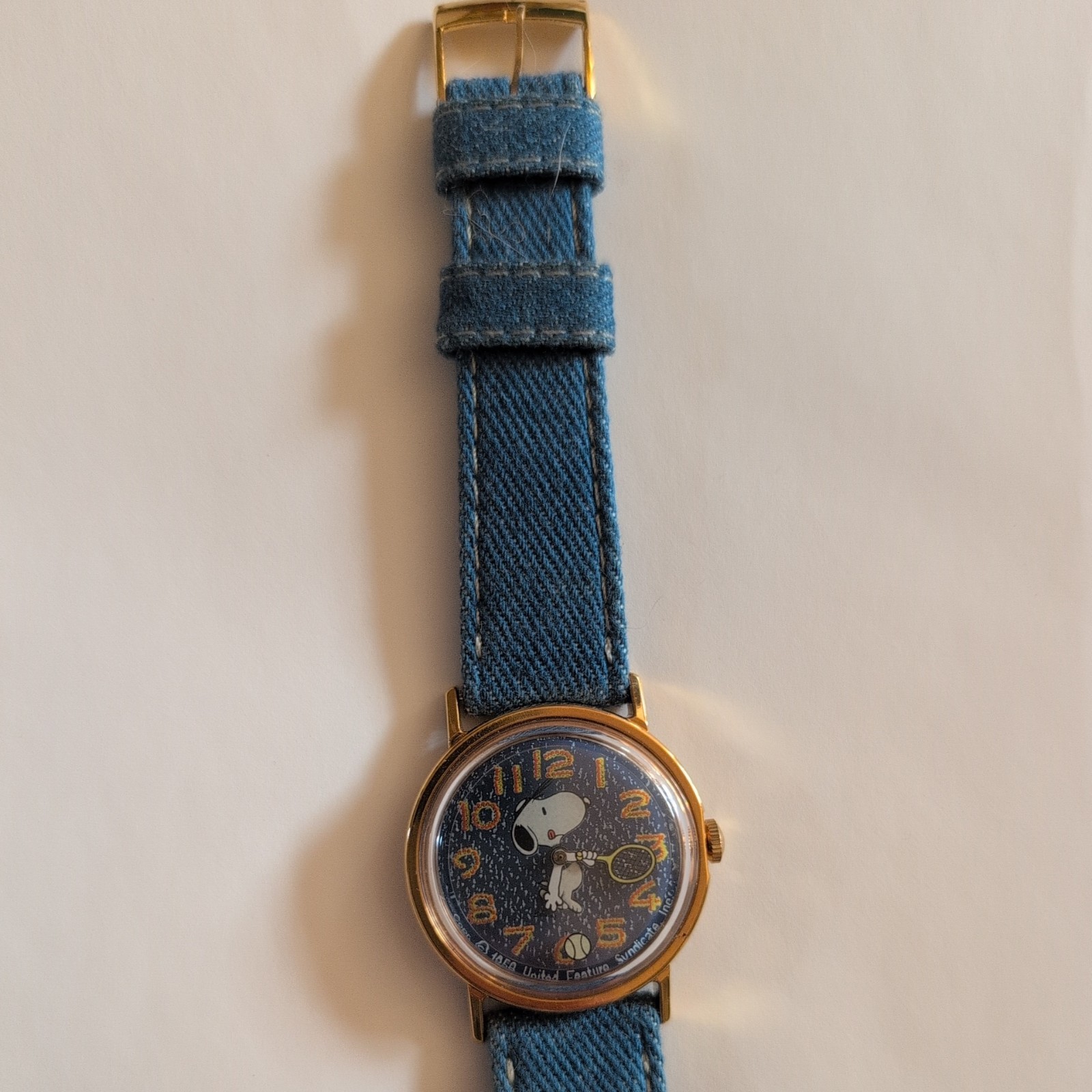 VTG TIMEX PEANUTS SNOOPY 1958 TENNIS WATCH DENIM BAND Running/Keeping Time