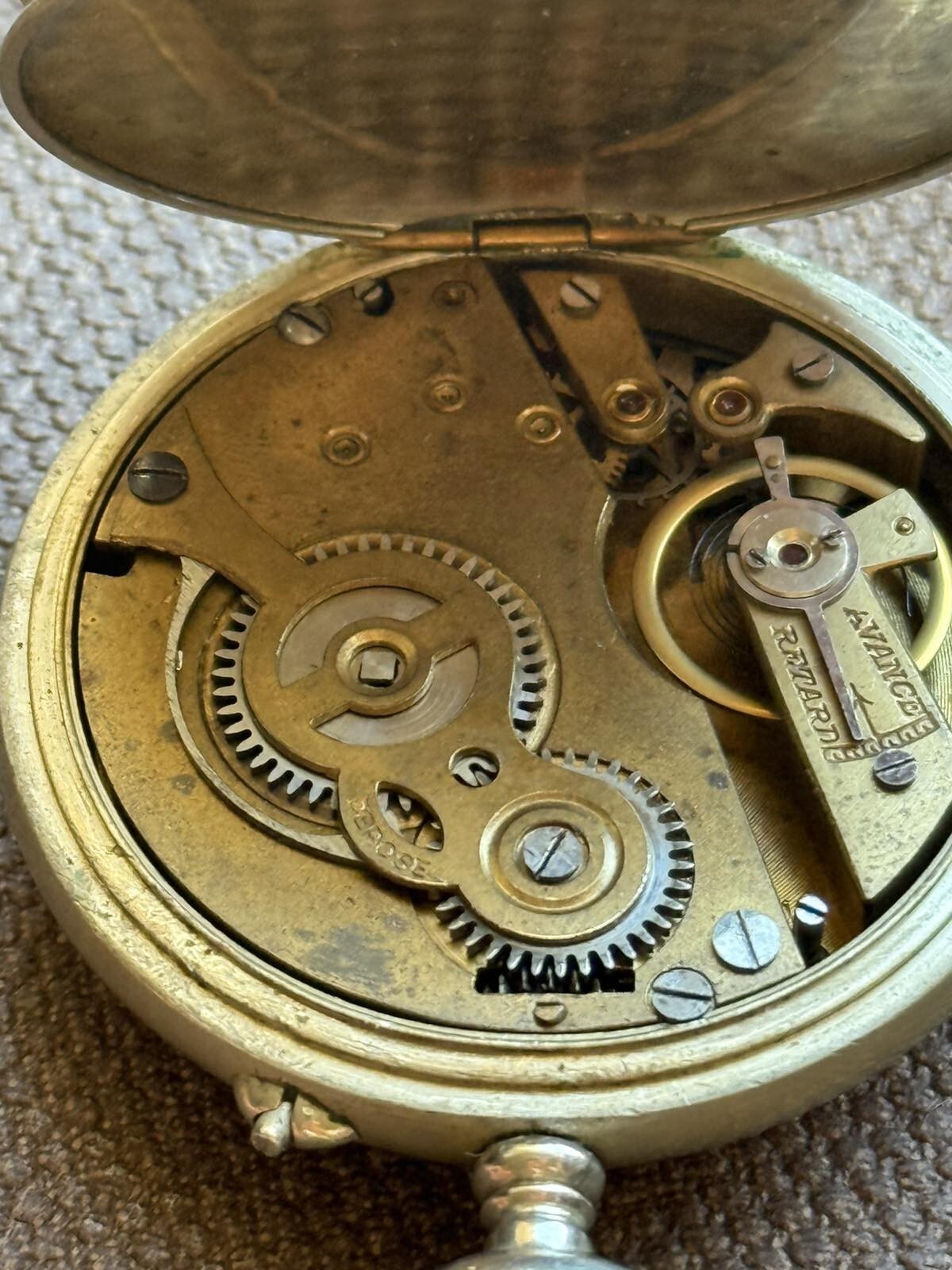 Antique Pocket Watch Mechanical Swiss Silver Depose Art Hercules Bicycles Rare
