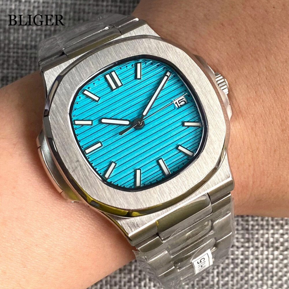 BLIGER NH35A PT5000 Dress Square Case Automatic Men Watch MIYOTA 8215 Glass Back