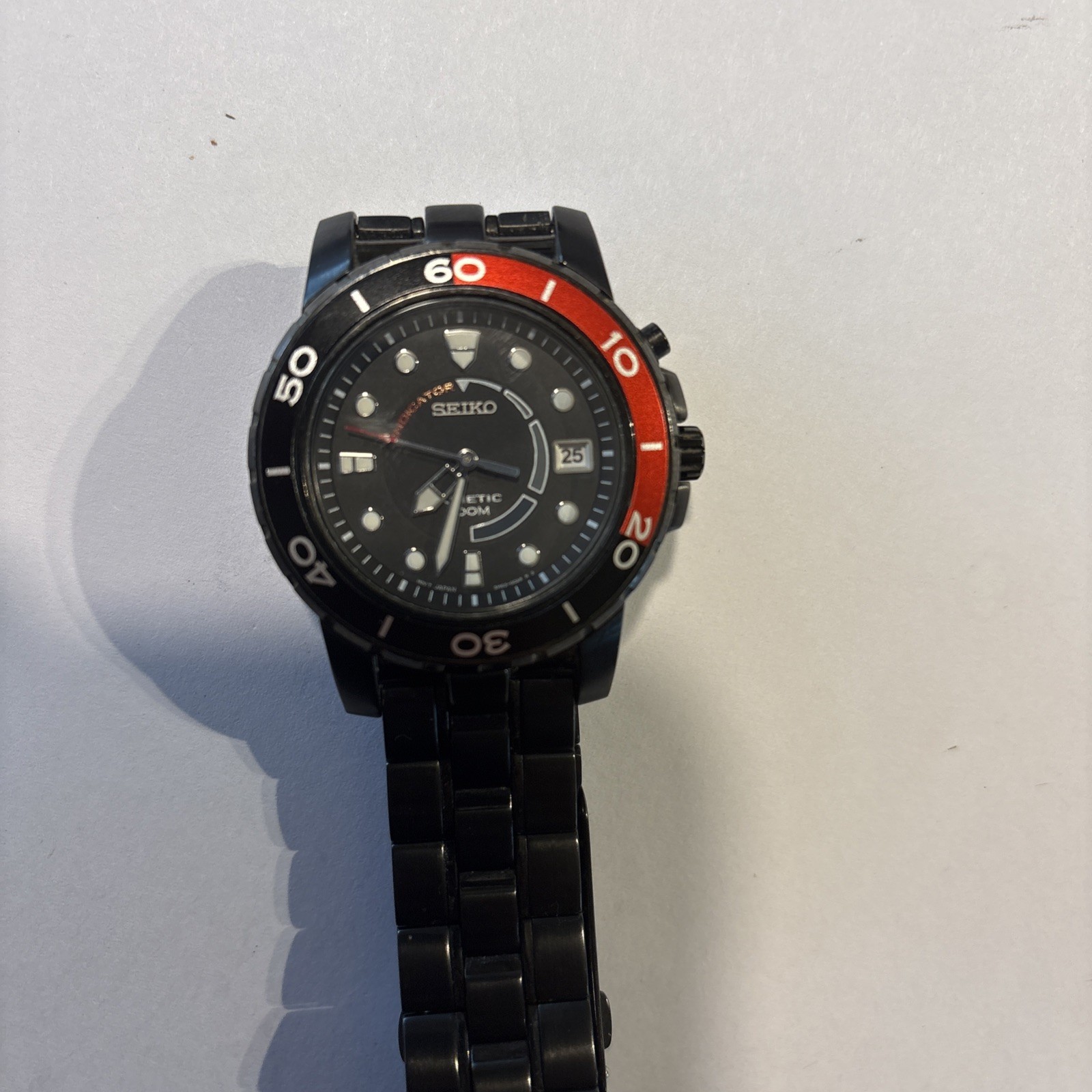 Seiko Kinetic Black Ion Black Dial 100m Date Men’s Wristwatch