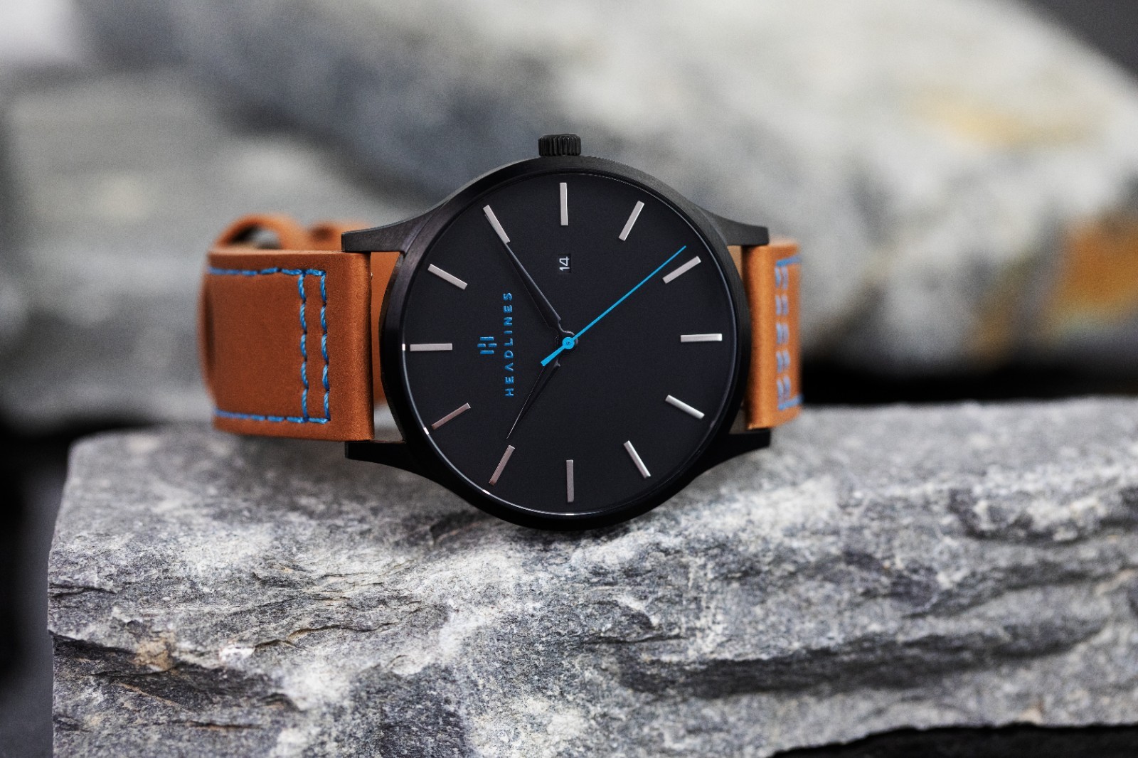 Men’s Blue Dial Minimalist Quartz Watch Brown Leather Strap Analog Date 5ATM