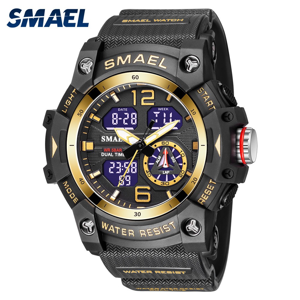 SMAEL Men Sport Watch Dual Display Wristwatch Transparent white Strap Stopwatch