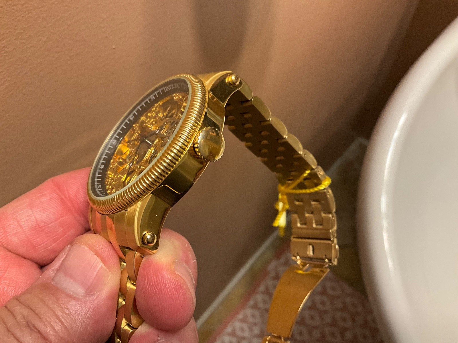NOS INVICTA 17J SKELETON MANUAL WIND UP 18K GOLD COIN EDGE BEZEL MODEL 0053 RARE