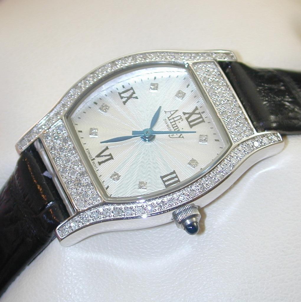 Affinity Sterling Pave Diamond Wrist Watch Black Reptile Band EXUC
