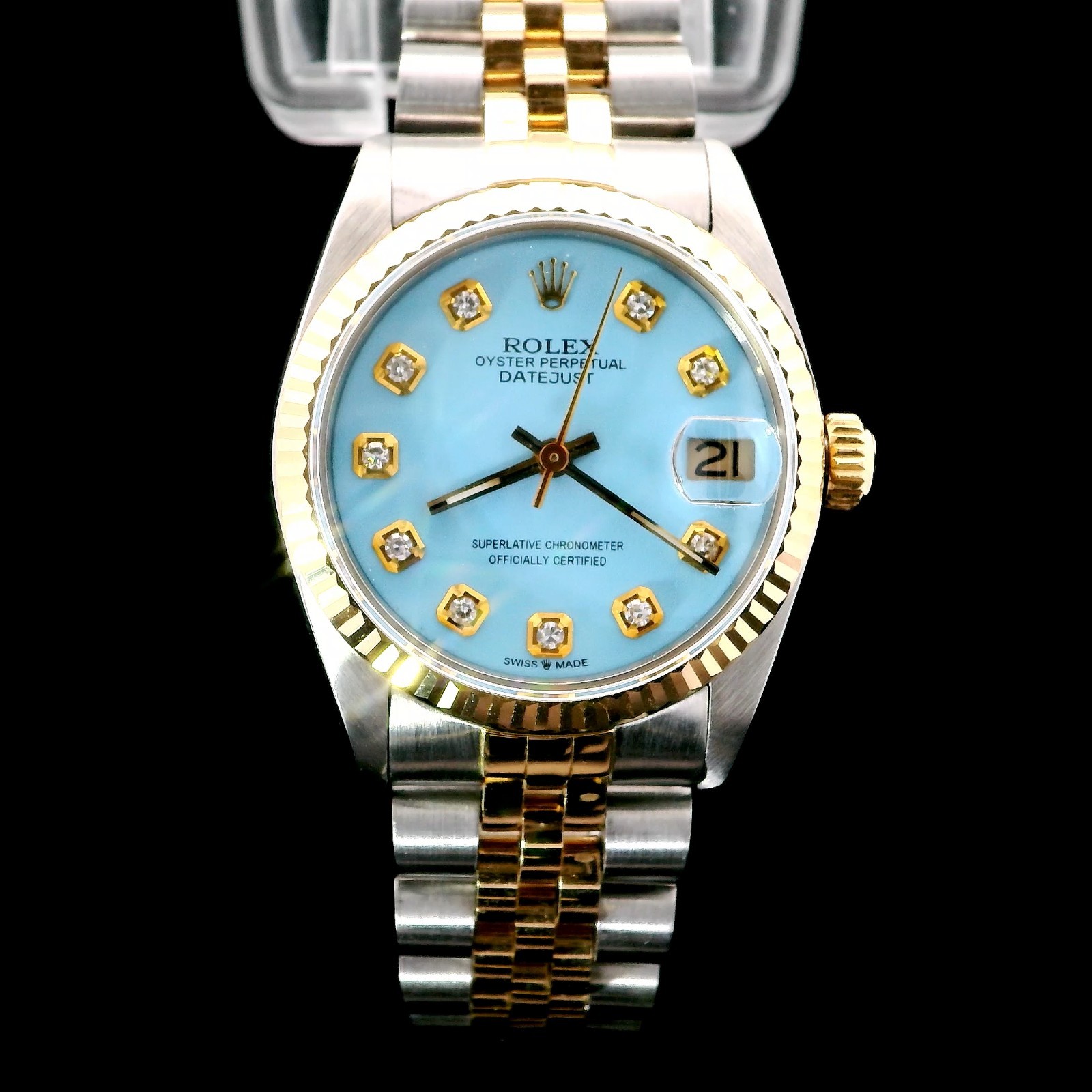 Rolex Datejust 68273 Fluted Bezel Watch 31mm Silver Diamond Dial