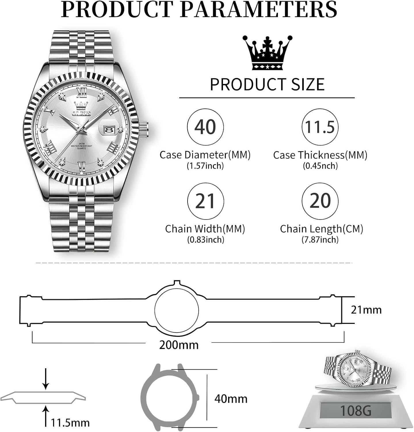 Men’s Elegant Waterproof Quartz Watch – Classic Silver Stainless Steel Design