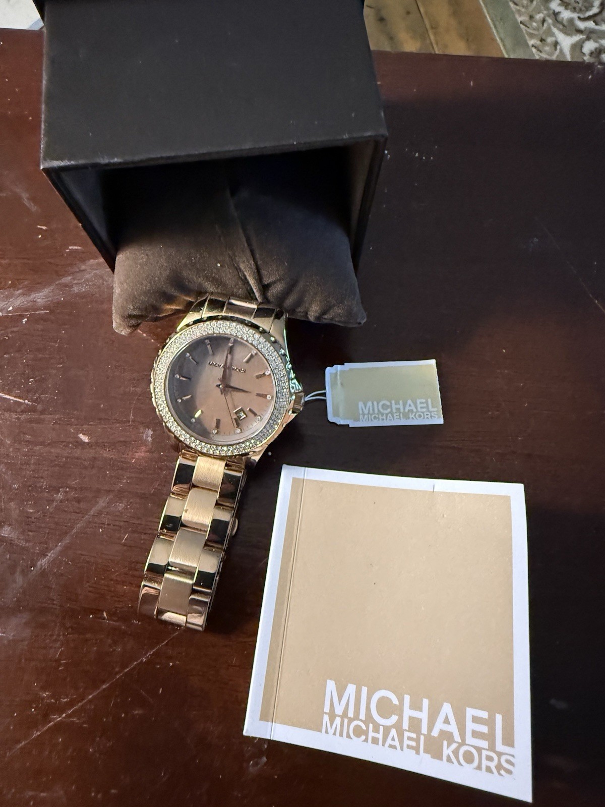 Michael Kors MK-5453 Quartz 100m Gold SS Bracelet Brown Dial Gem-Set Bezel