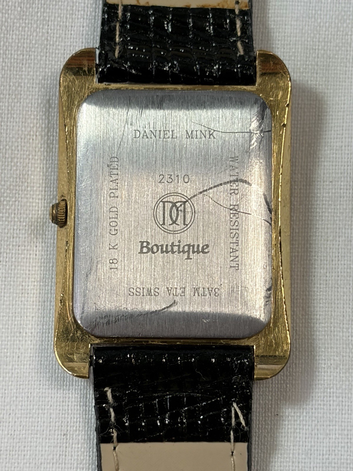 Vintage Daniel Mink Boutique 2310 Tank Watch Date Gold Plated Textured Dial