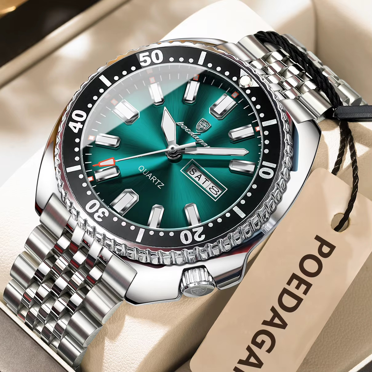 POEDAGAR Men’s Business Watch Quartz Stainless Steel Waterproof Luminous Sport