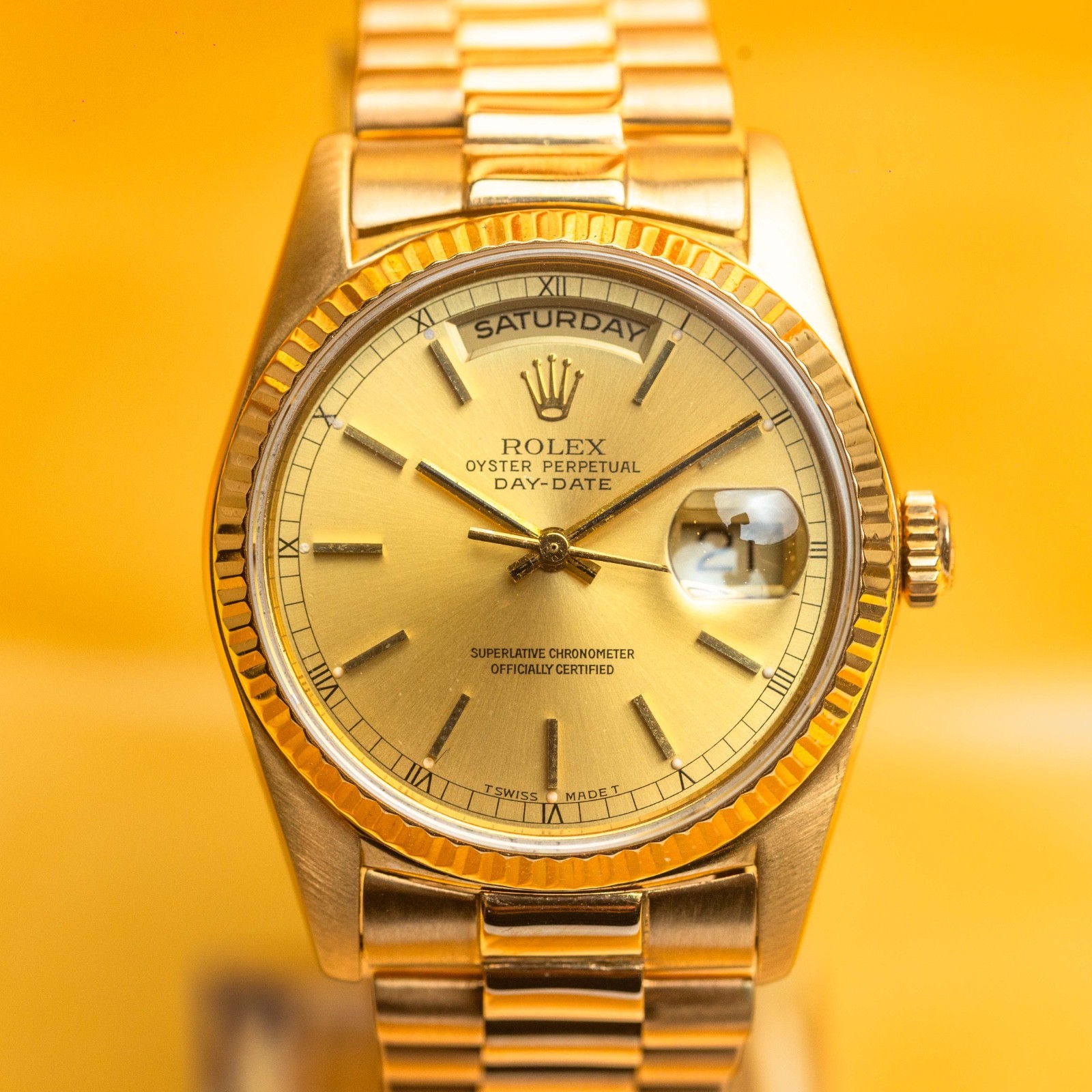 Rolex Day-Date 36mm President Champagne Stick Dial – 18238