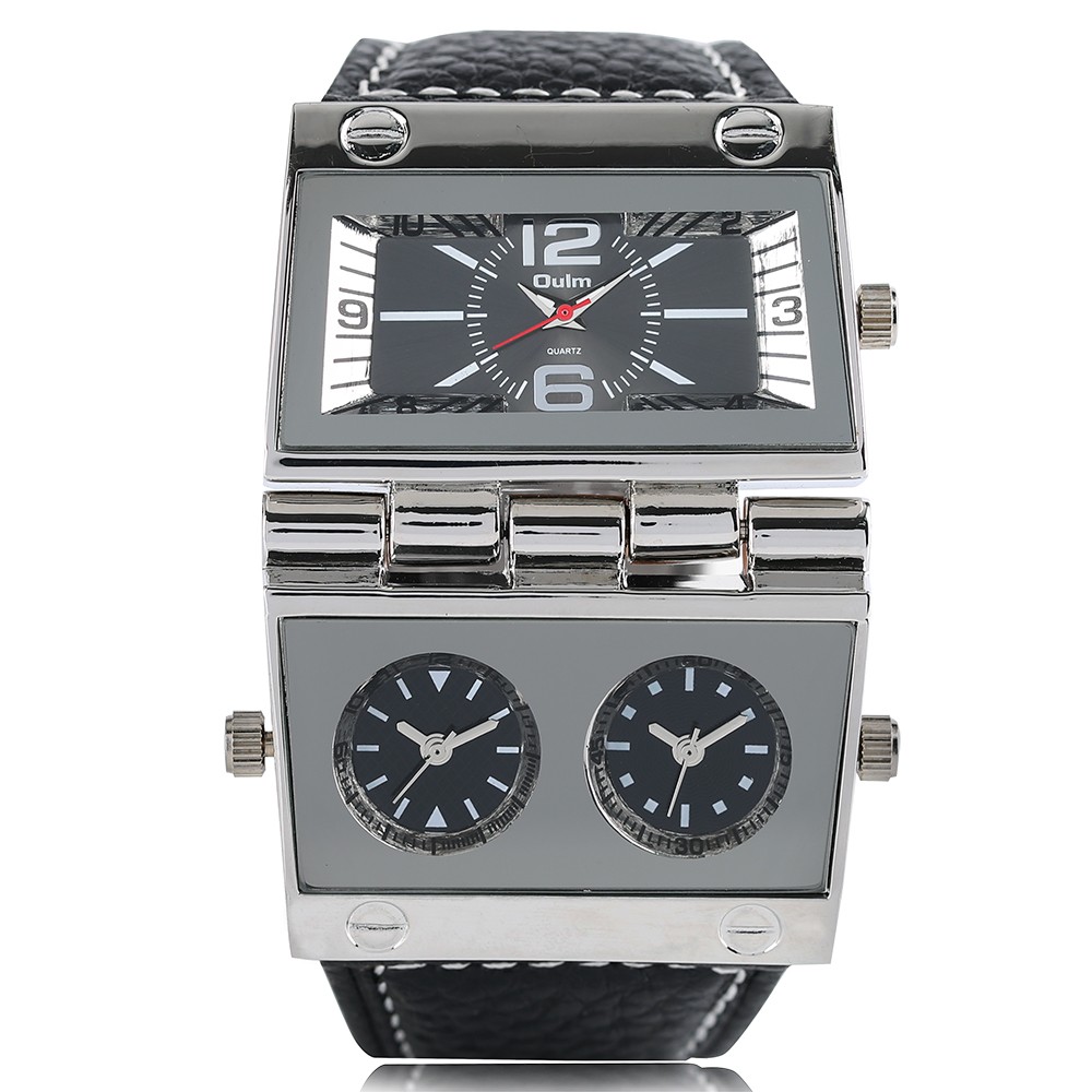 OULM Men’s Dual Display Watches Fold Oversize Dial Leather Watch Steampunk Gifts