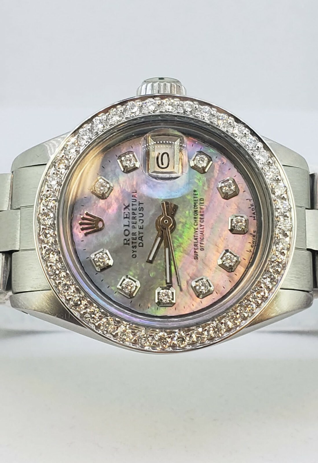 Rolex Lady Datejust Oyster Stainless Steel Diamond Dial Bezel Watch