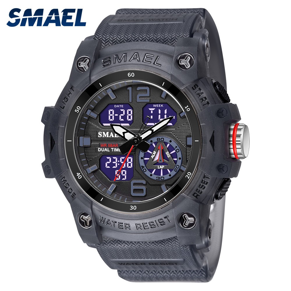 SMAEL Men Sport Watch Dual Display Wristwatch Transparent white Strap Stopwatch