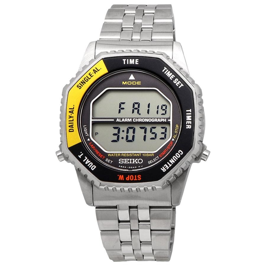 Seiko Rotocall Digital Quartz Silver Yellow Black Bezel Men’s Watch SMGG17P1 NEW