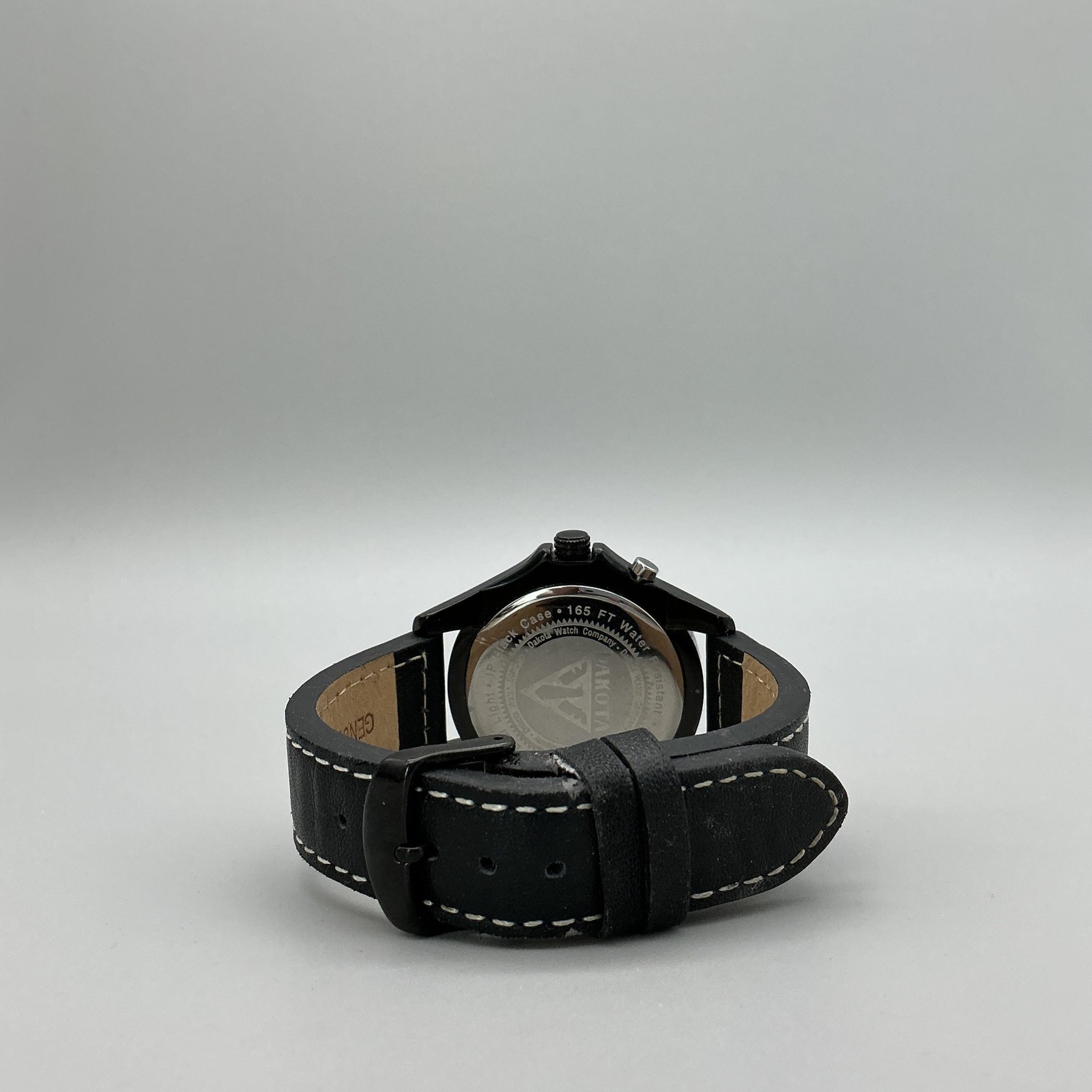 Dakota Mens Watch 42mm Gray Dial Black Case Leather Band Backlight New Battery