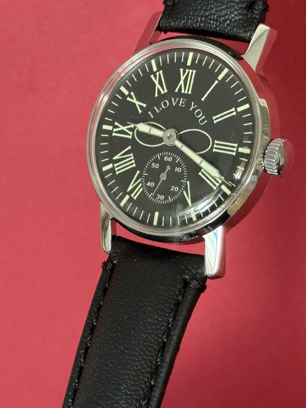 Watch Mechanical LOVE Infinity Wrist Men Black Roman Gift Wife Pobeda Russian