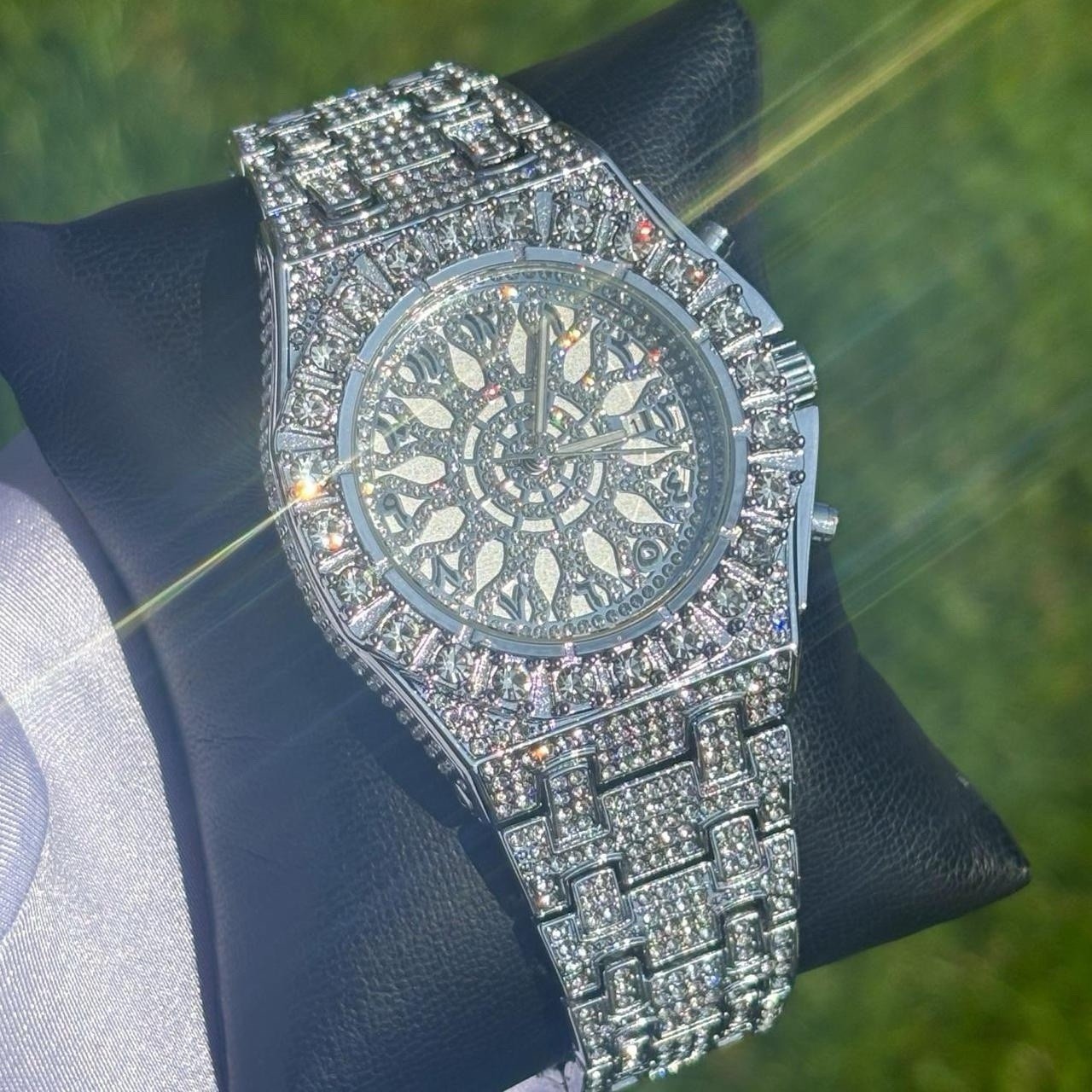 VVS Arabic Dial Iced Out Diamond Watch Snowflake Watch Silver Color