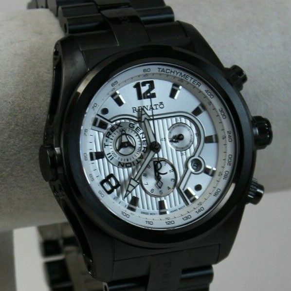 NEW Men’s Renato T-Rex III Watch, Swiss Ronda 5040.D, White Dial on Black IP