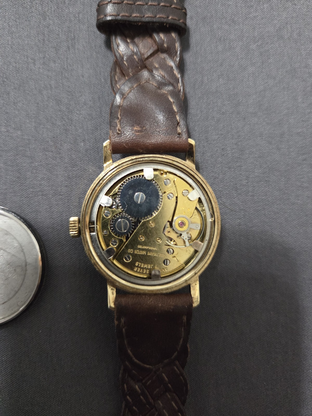 Vintage Waltham 17 Jewels Manual Wind Red Tip Second Gold Plated Watch RUNNING