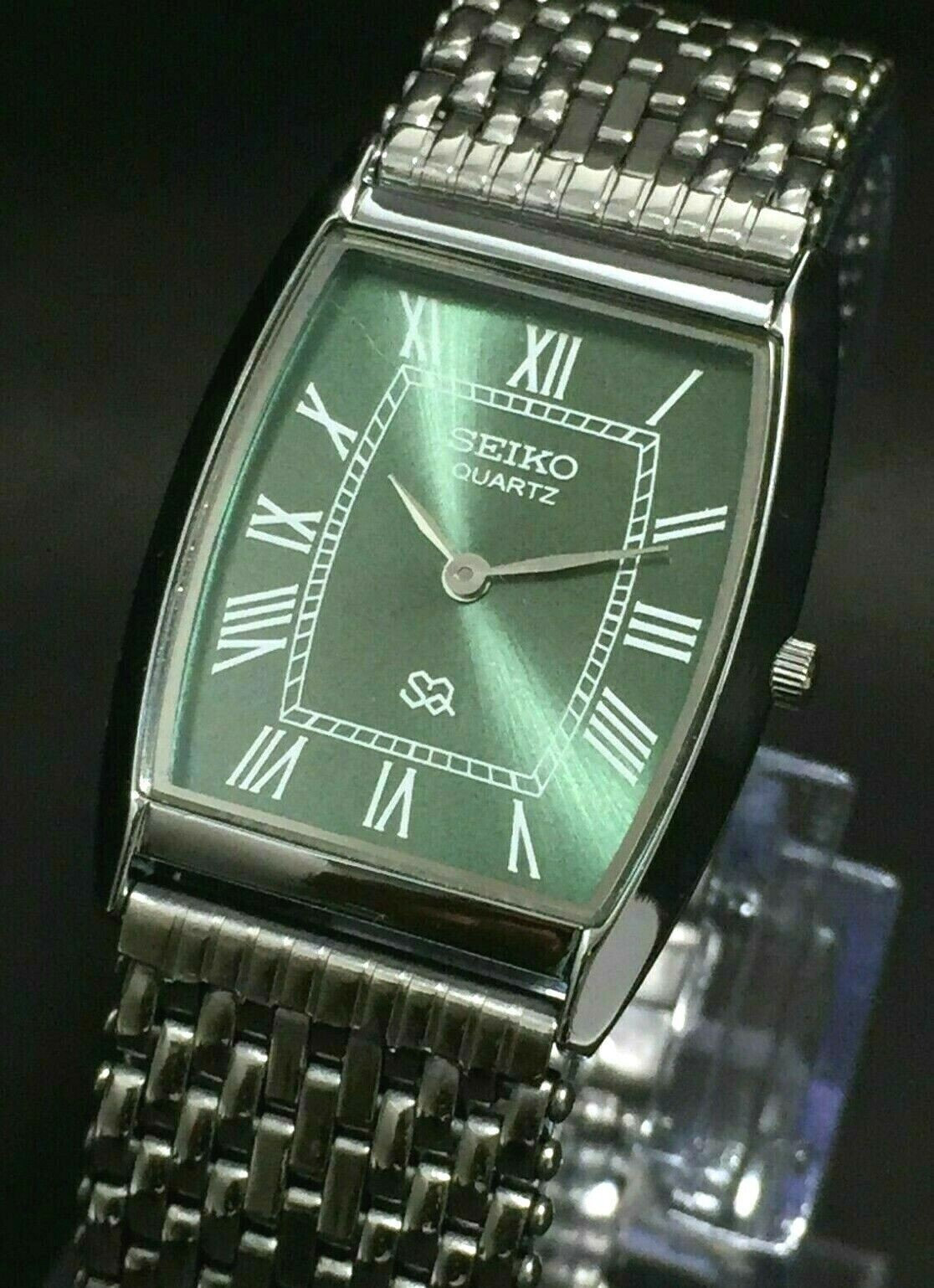 Vintage Seiko Slim Barrel Quartz Men’s Green Face Dress Watch-Free DDP Shipping