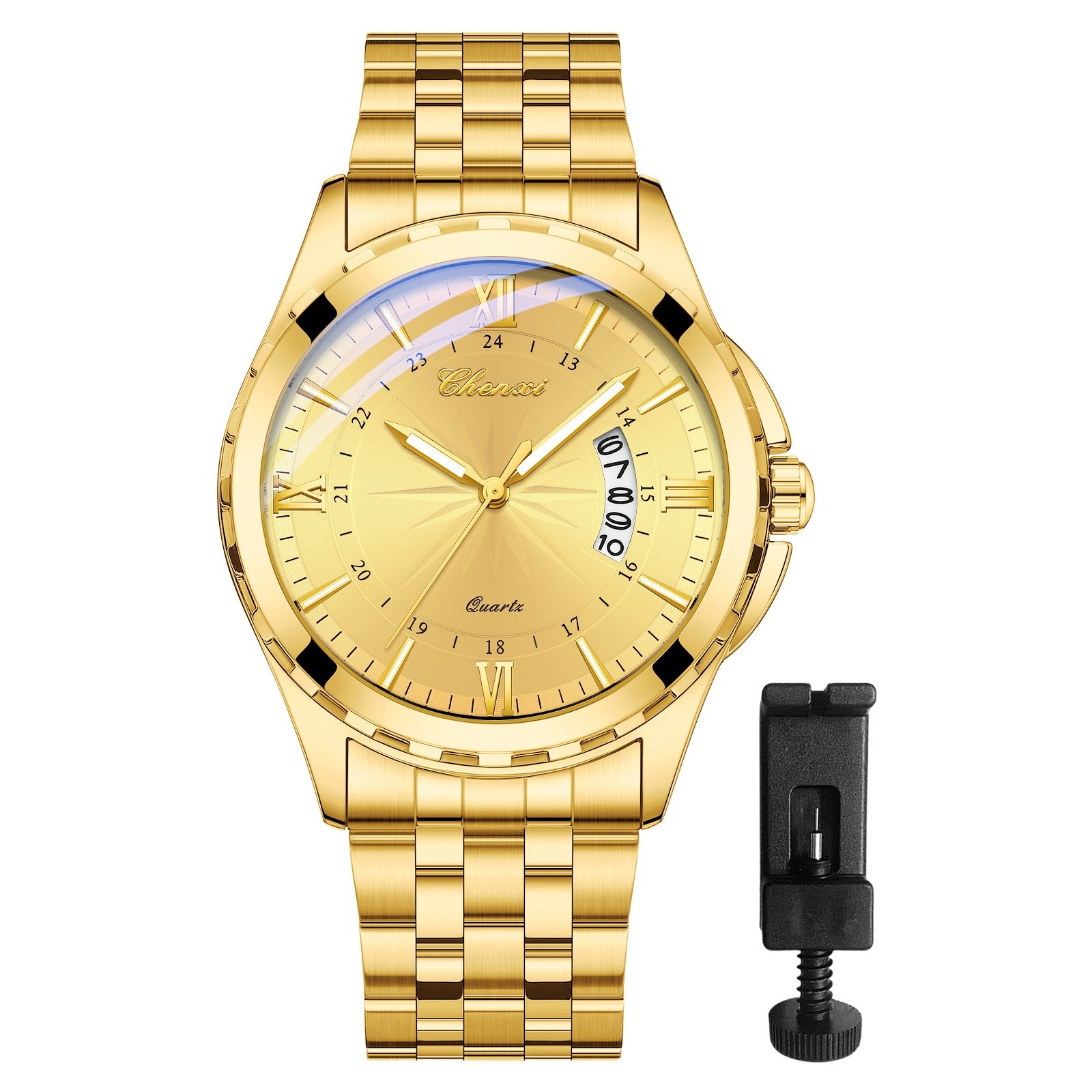 Men’s Business Waterproof Calendar Luminous Stainless Steel Band Wrist Watch