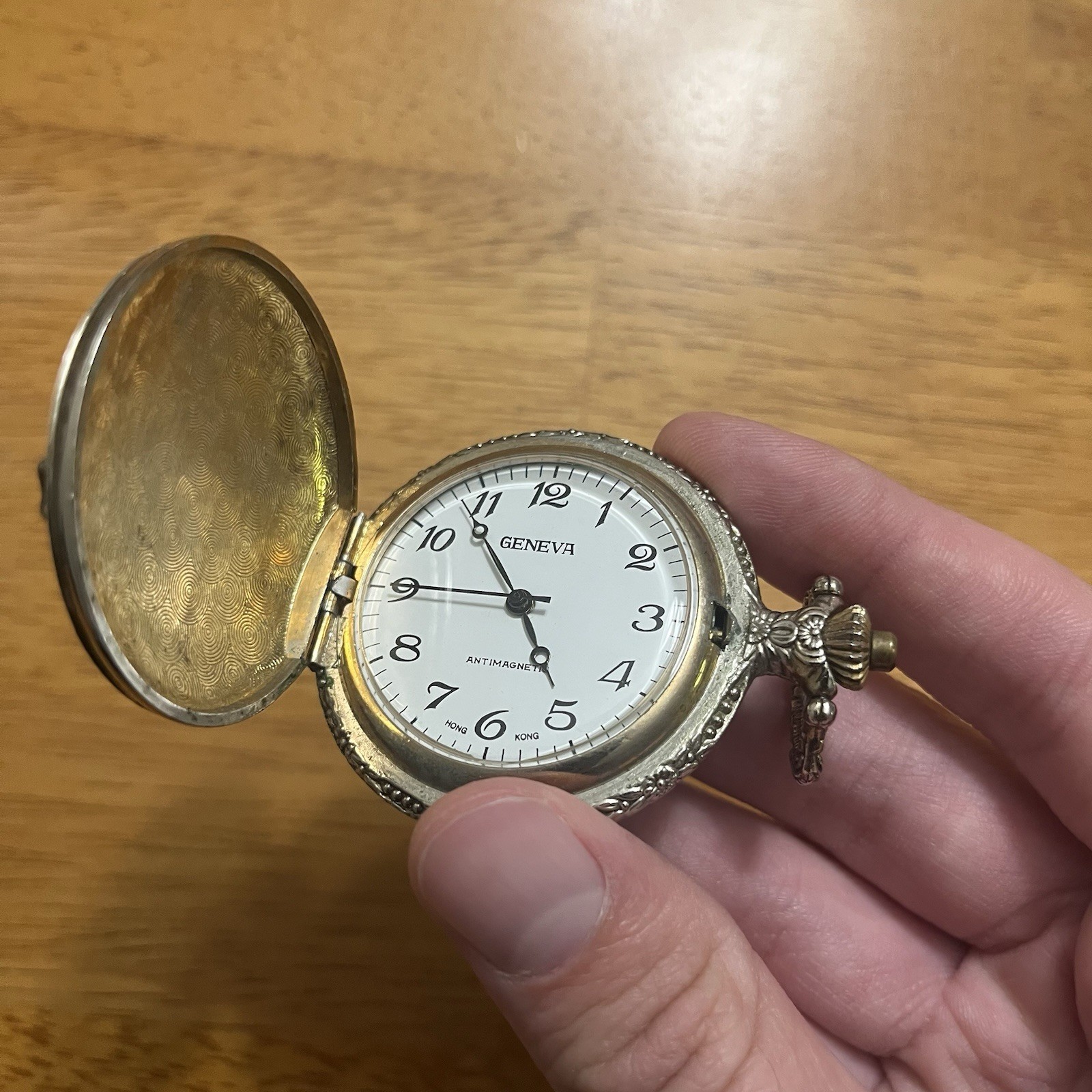 Vtg Geneva Pocket Watch Antimagnetic Hunting Deer Motif Gold Tone 1970’s Runs