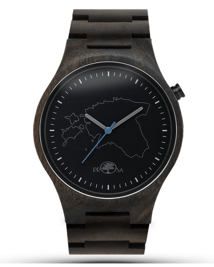 PROSA Men’s Quartz Analog Watch Black Dial Wood Case Black Wood Bracelet