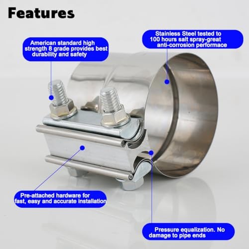 2-1/2 Inch Exhaust Clamp, Lap Joint Band Clamp Stainless Steel for 2.5 inch