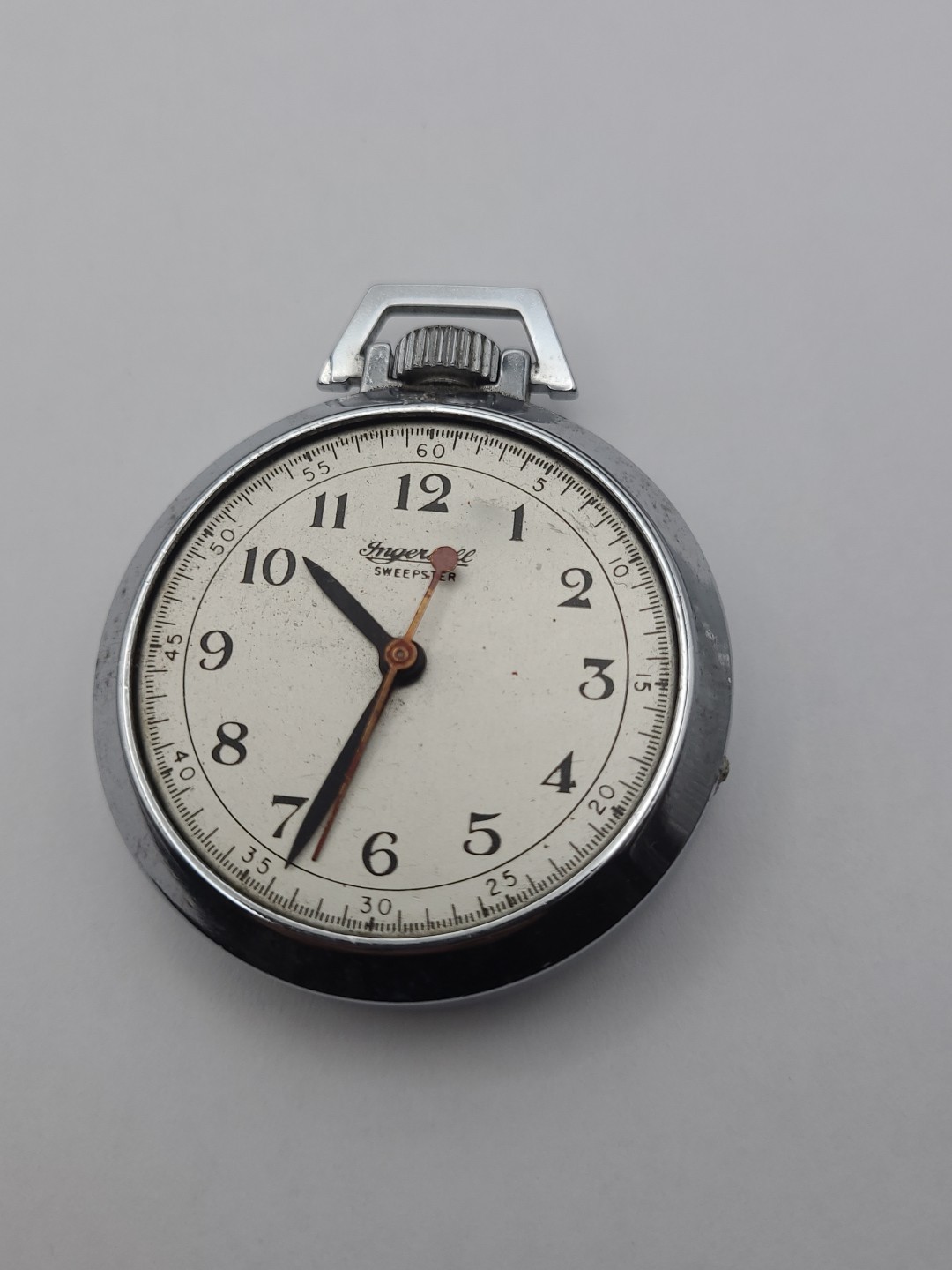 Vintage Ingersoll Sweepster Pocket Watch For Parts Or Repair Missing Crystal