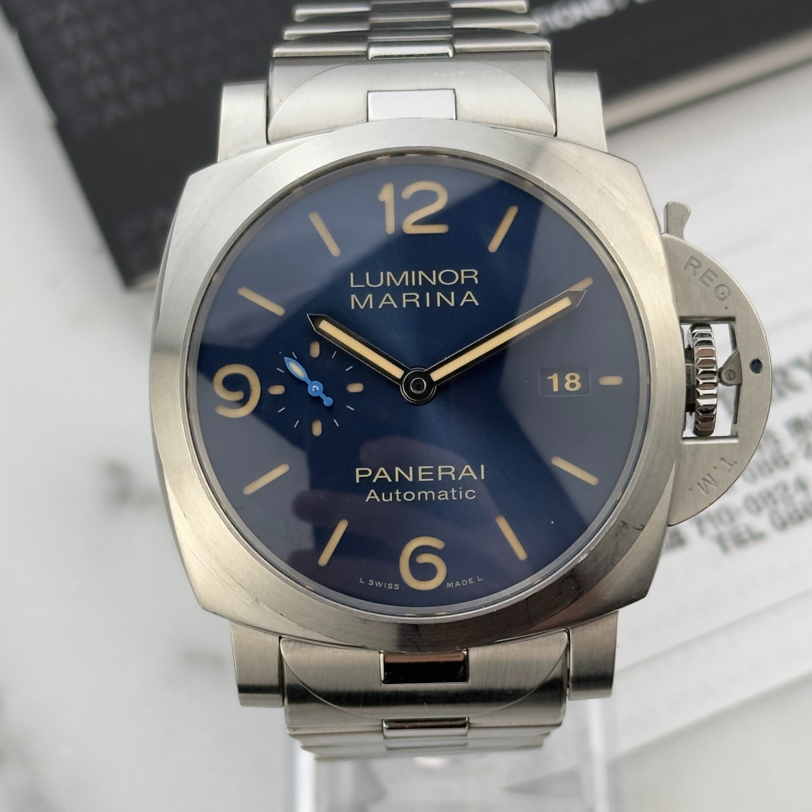 2020 Panerai Luminor Marina Blue Men’s Automatic Watch PAM01058 Box Papers Set