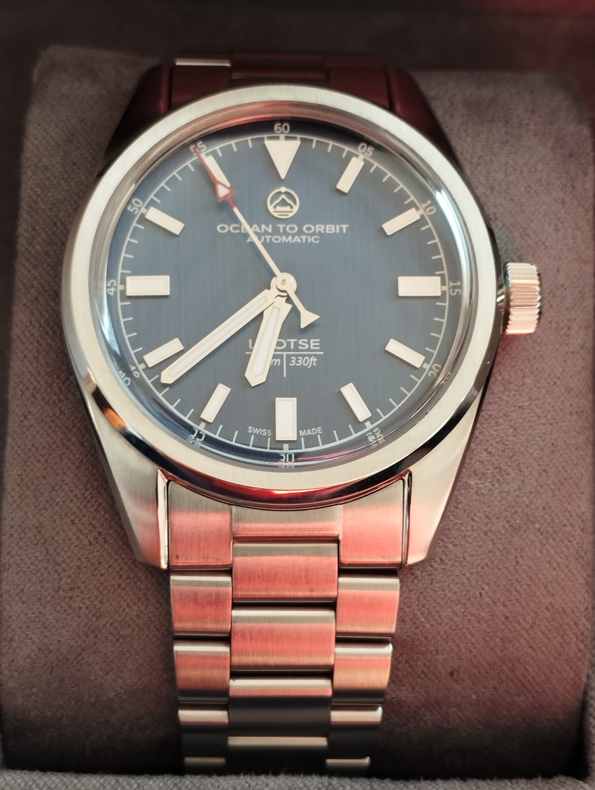 Ocean To Orbit Lhotse Blue Steel Red Tip 38mm – Swiss Automatic -Box & Papers