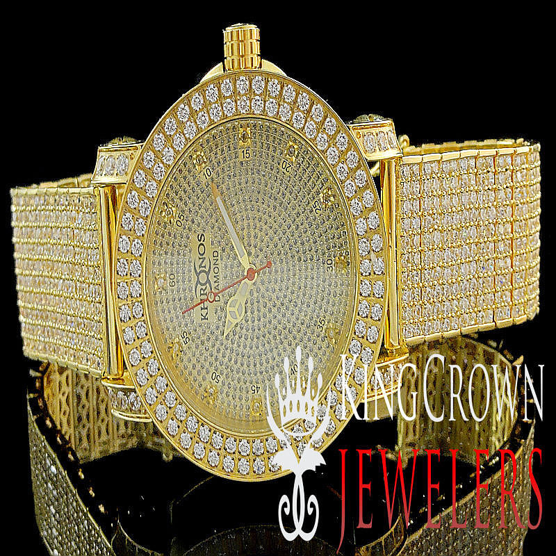 Men Yellow Gold Tone Full Khronos Dress Casual Custom 10 Row Band Wa