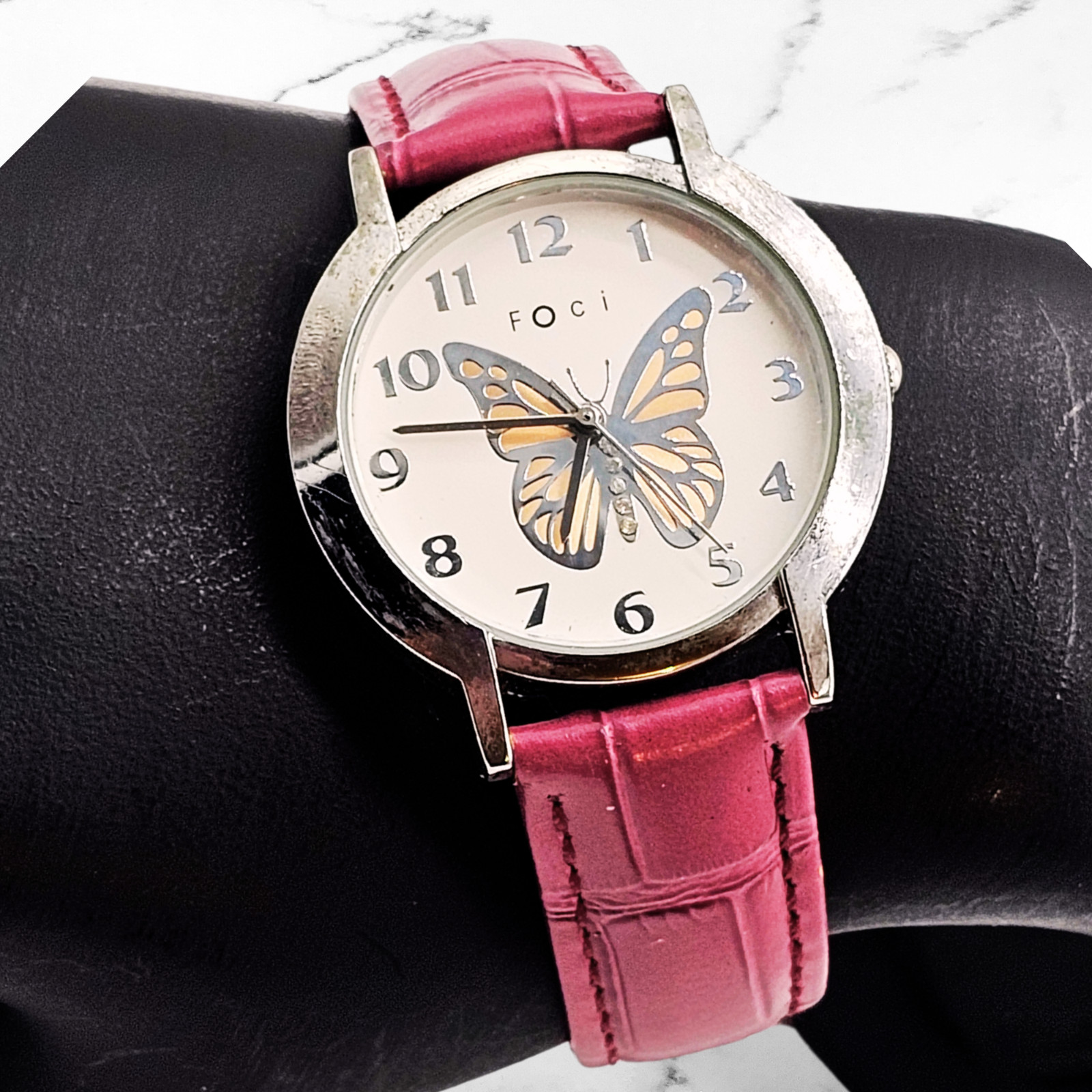 FOCI Butterfly Dial Watch – New Genuine Leather Band – Fresh Battery