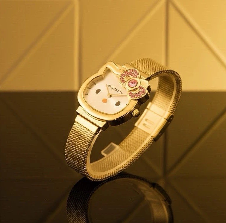 Hello Kitty Diamond Watch Kids Girls Teen Ladies Magnetic Strap Pink Gold Silver