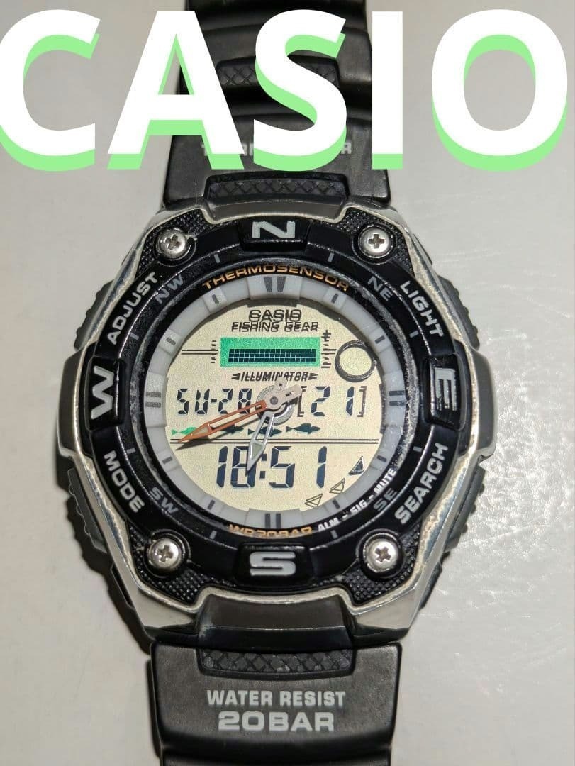 CASIO AQW 101 Fishing Quartz Analog Digital Watch Men’s 20ATM WR Tested Working