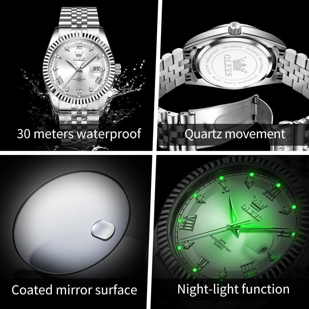 Men’s Elegant Waterproof Quartz Watch – Classic Silver Stainless Steel Design