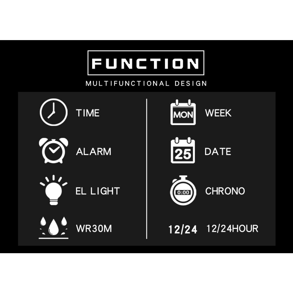Fashion Men’s Sports Watch LED Large Digital Waterproof Multifunction Wristwatch