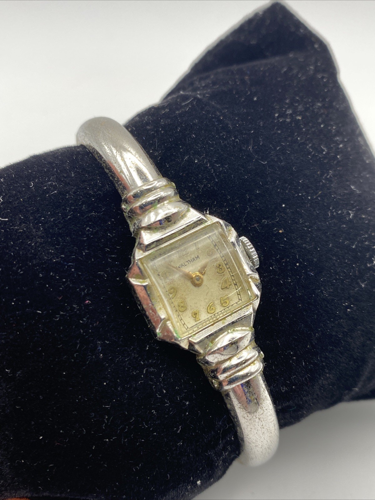 Vintage Waltham 10k Rolled Gold Plate Manual Wind Art Deco Cuff Watch Working