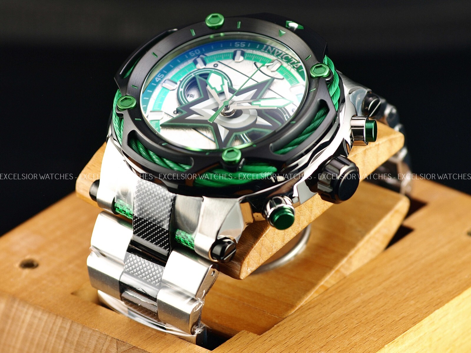 NWD Invicta 60mm Mens NHL DALLAS STARS BOLT Swiss Quartz Chronograph TT SS Watch