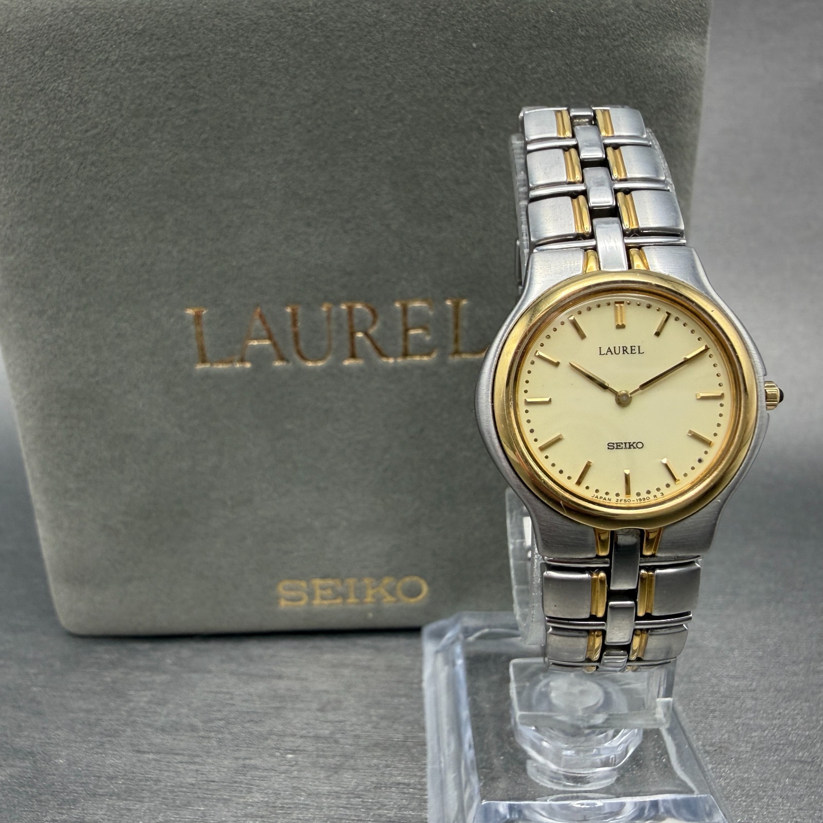 Seiko Laurel Watch Women 25mm Champagne Dial Two Tone Round 2F50-0490 NewBattery