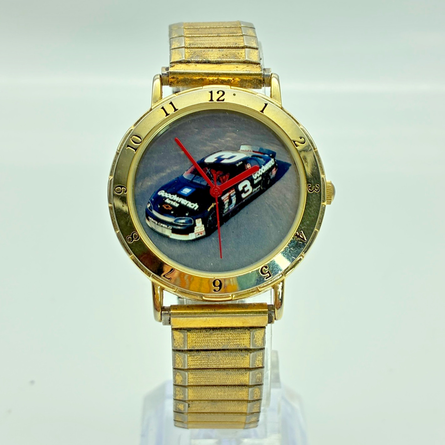 Dale Earnhardt Watch Goodwrench Number 3 NASCAR Gold Tone Stretch Band