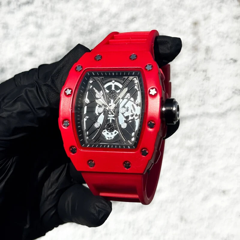 Men’s Luxury Watch Sports Red Silicone Band Waterproof Fashion Casual Dress
