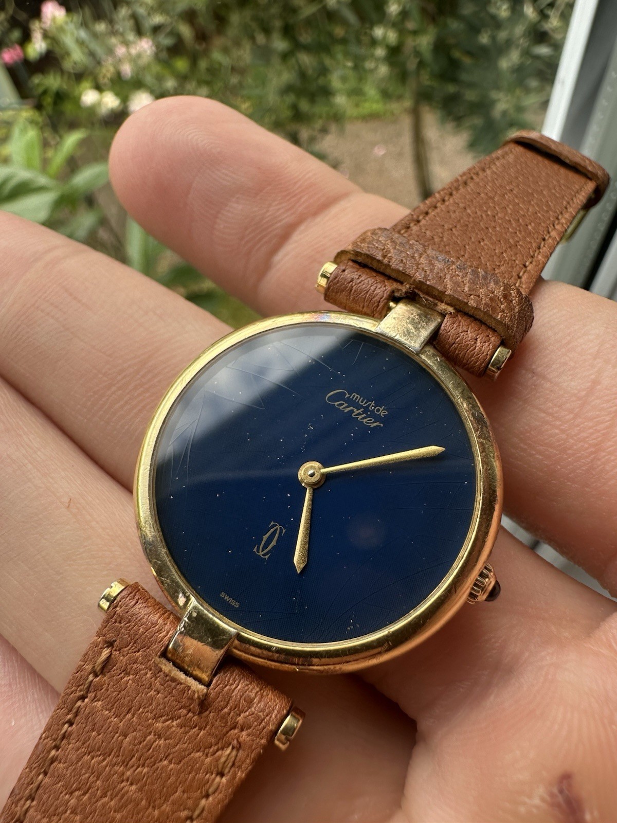 Cartier Must Vendome Gold Plated Vintage Lacquer Lapis Dial 30mm