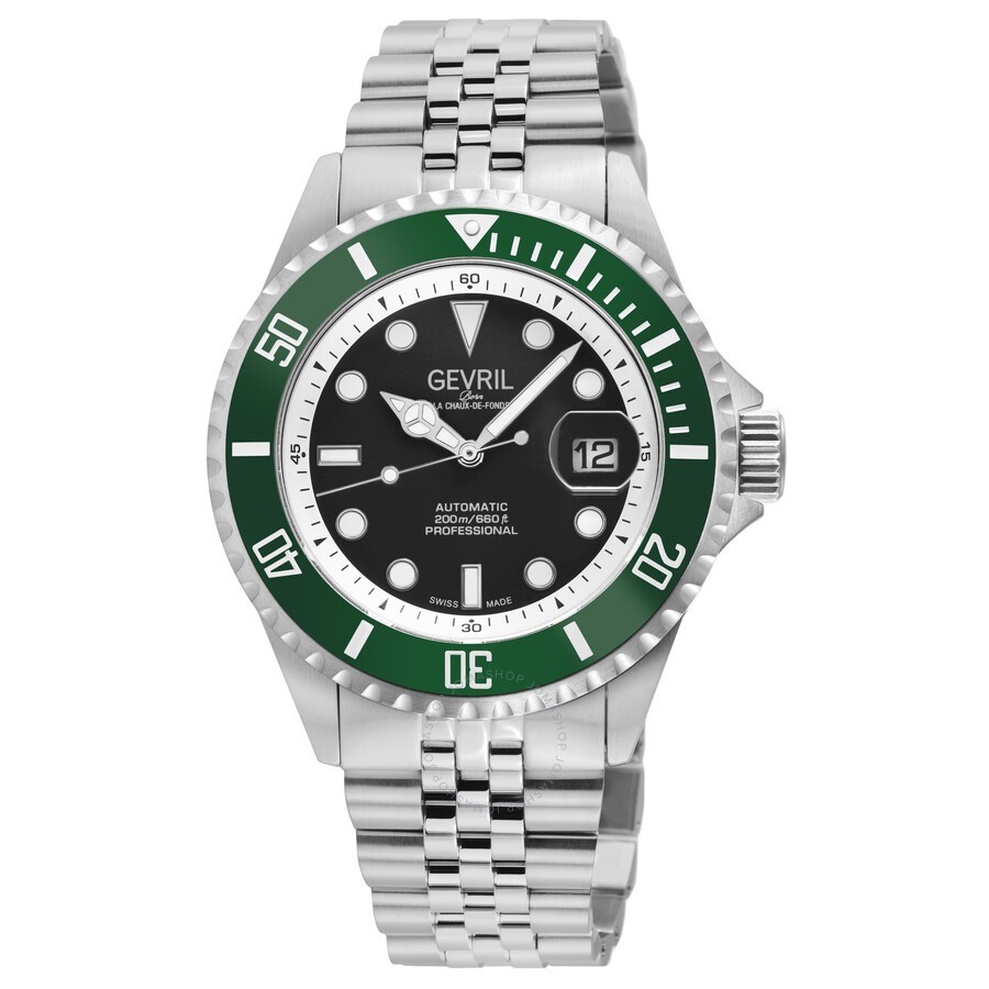 Gevril Men’s 41852B Wall Street Swiss Automatic Ceramic Bezel Steel Date Watch