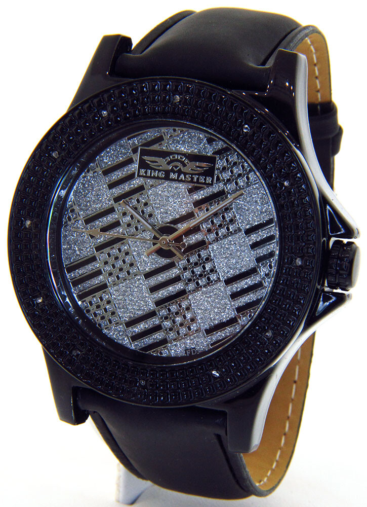 KING MASTER DIAMOND WATCH BLACK FACE LARGE BLACK CASE BAND SUPER TECHNO JOJINO
