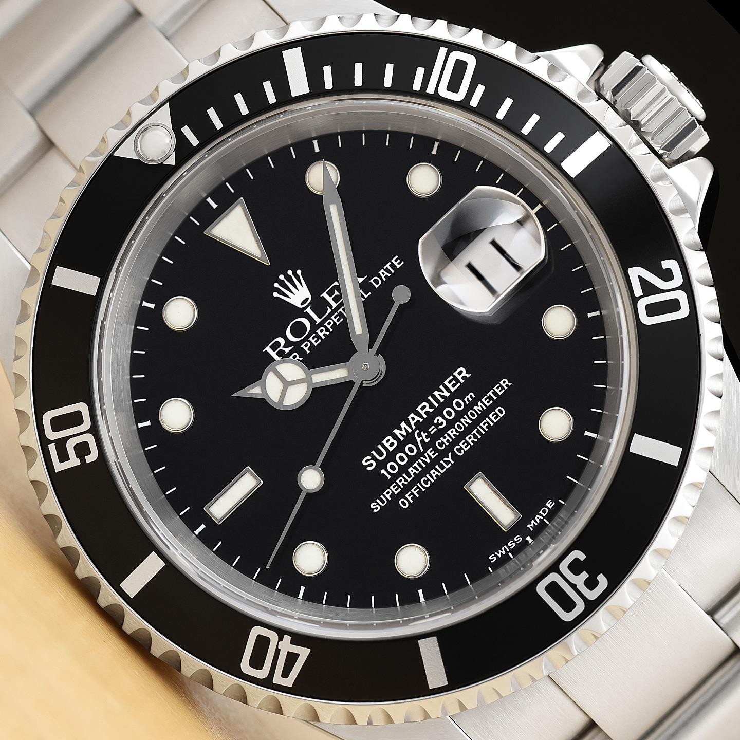 2000 ROLEX MENS SUBMARINER DATE 16610 40MM BLACK STAINLESS STEEL OYSTER WATCH