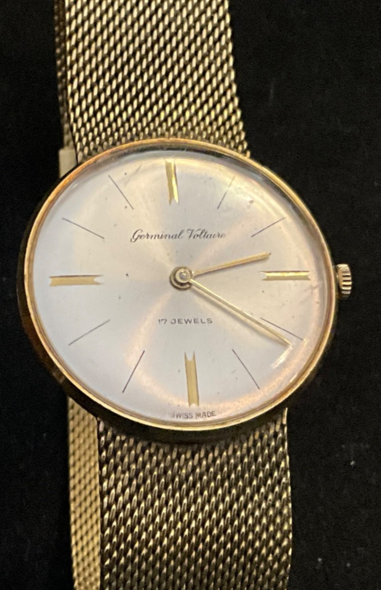 Vtg. Man’s Germinal Voltaire 17J. Swiss Watch/10MGold Plate/As-Is/Sunray Dial